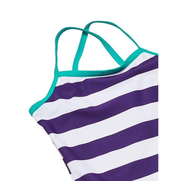 Kanu Surf Girl Beach Sport Banded One Piece Swimsuit Layla Purple Stripe Size 14 - Picture 3 of 11